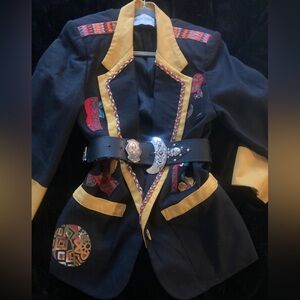 Vtg 80’s Western Patchwork Jacket coat blazer top Cotton blend black southwest